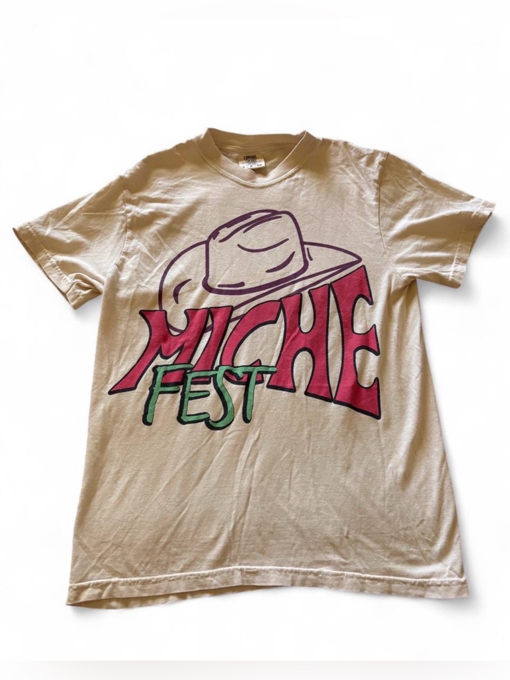 Comfort Colors Beige Short Sleeve Tee with Pink and Green Graphic